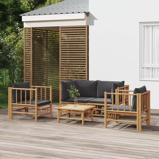 vidaXL 5-delige Loungeset met kussens bamboe donkergrijs Bruin