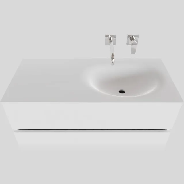 Boss & Wessing Badkamermeubel Solid Surface BWS Stockholm 100x46 cm Rechts Mat Wit (zonder kraangat)