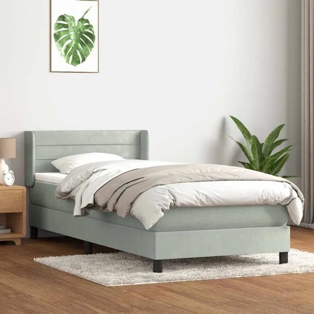 vidaXL Boxspring met matras fluweel lichtgrijs 80x210 cm grijs