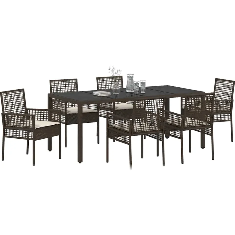 vidaXL Tuin eettafelset 7 st Bruin poly rattan
