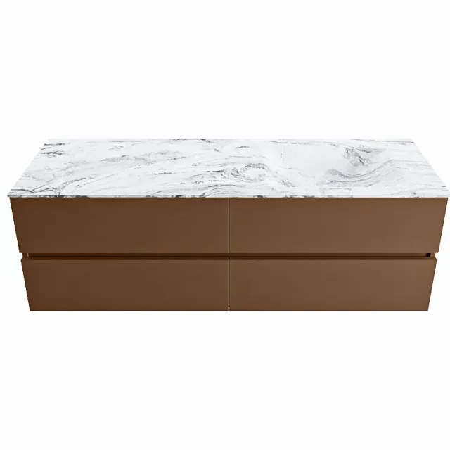 Mondiaz VICA-DLUX 150cm badmeubel onderkast Rust 4 lades. Inbouw wastafel CLOUD rechts 1 kraangat, kleur Glace.