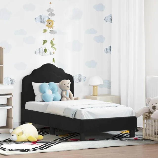 vidaXL Peuterbedframe met hoofdbord Zwart 70 x 140 cm Fluweel
