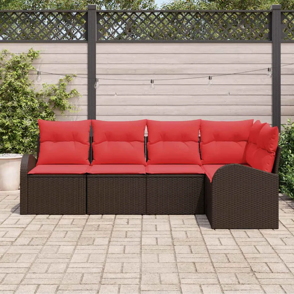 vidaXL Tuinbankenset 5 st Bruin en Rood poly rattan, foto 2