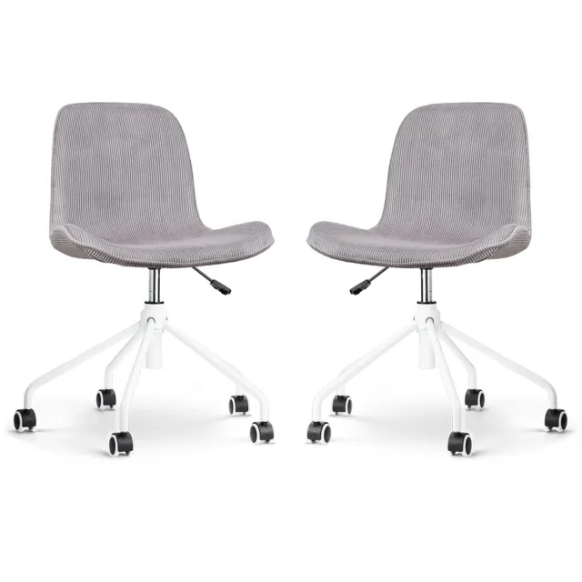 Nolon Nout-Fé Bureaustoelen Set van 2 Ribstof Warm Grijs - Stof - Verstelbaar - Wieltjes - Wit Onderstel Rib - Warmgrijs - Wit onderstel