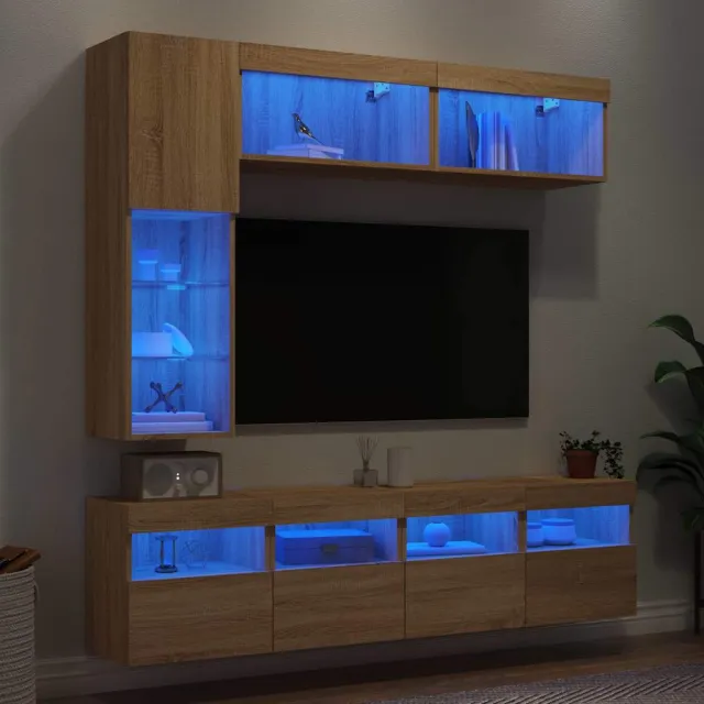 vidaXL 7-delige Tv-wandmeubelset met LED-verlichting sonoma eikenkleur, foto 2