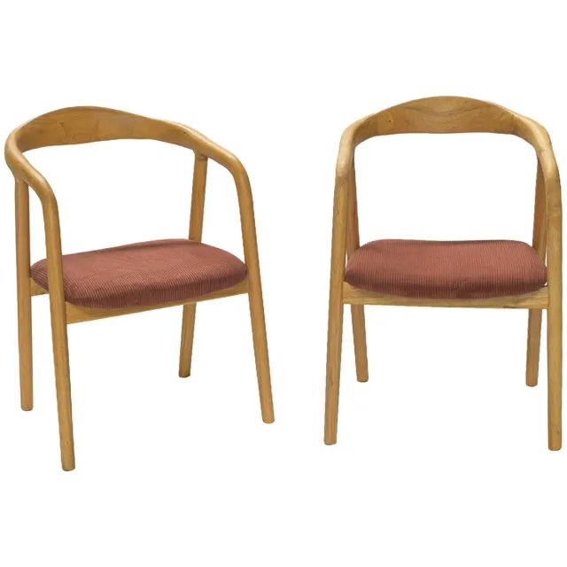sweeek Set van 2 stoelen met rubberhout en corduroy vintage 55 x 58 x 79cm - sara Naturel