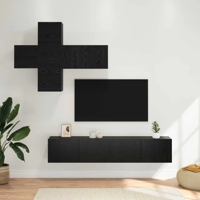 vidaXL Tv-meubelset 3 st Bewerkt hout Zwart