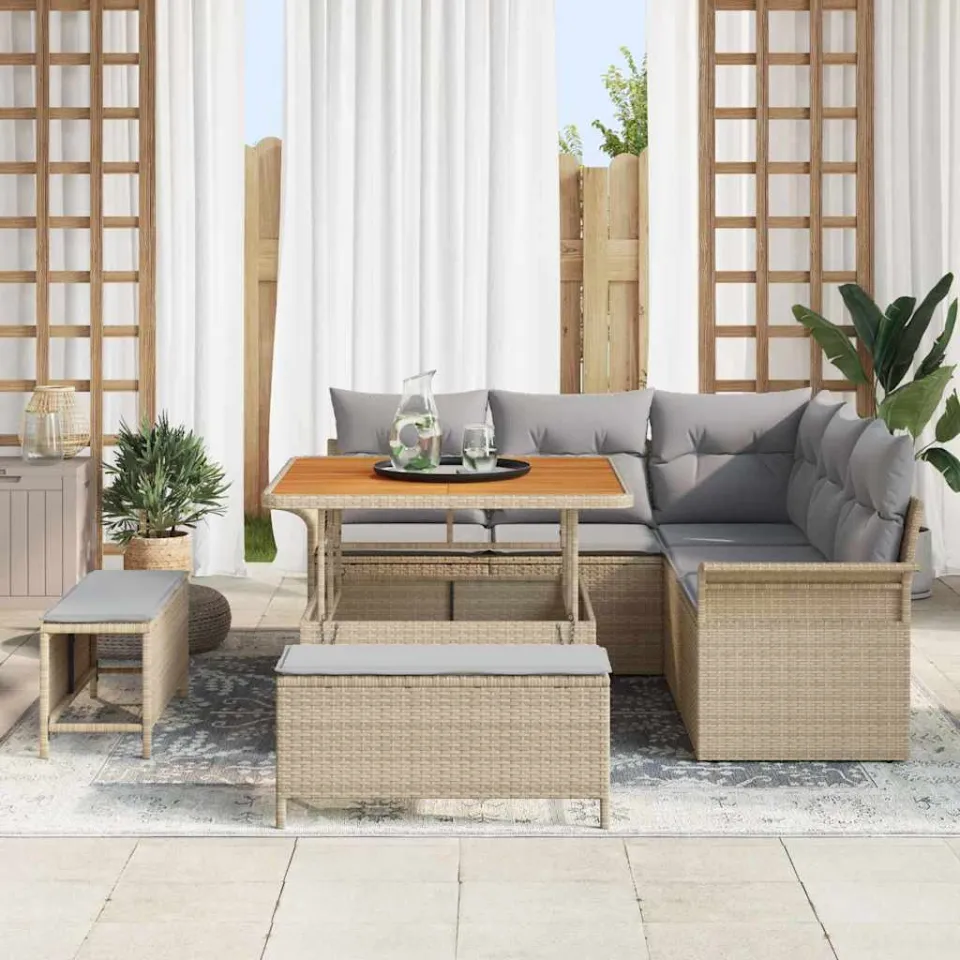 vidaXL Tuinbankenset 8 st Beige poly rattan, foto 3