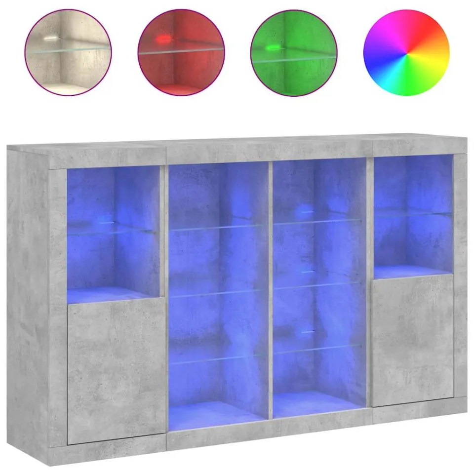 vidaXL Dressoirs met LED-verlichting 3 st bewerkt hout betongrijs