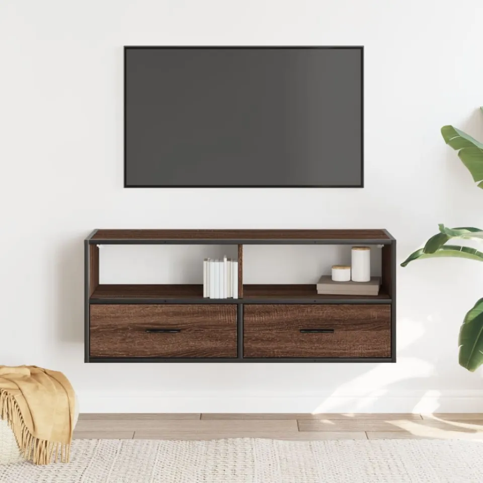 vidaXL Tv-meubel 100x31x39,5 cm bewerkt hout metaal bruin eikenkleurig, foto 2