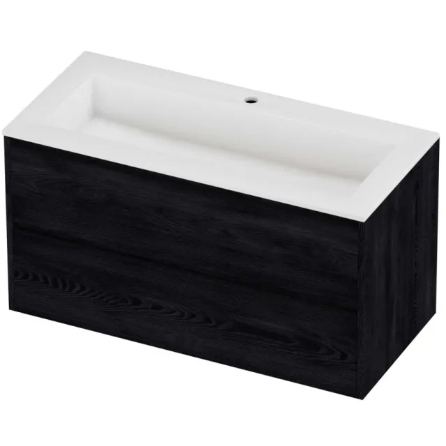 Proline Aristo Badmeubelset Polystone Elegant In Kader 100x46x54 cm Mat White Black Oak Eiken