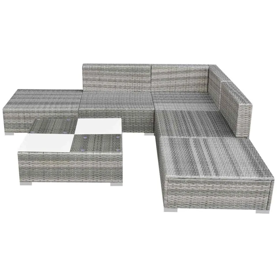 vidaXL 6-delige Loungeset met kussens poly rattan grijs, foto 3