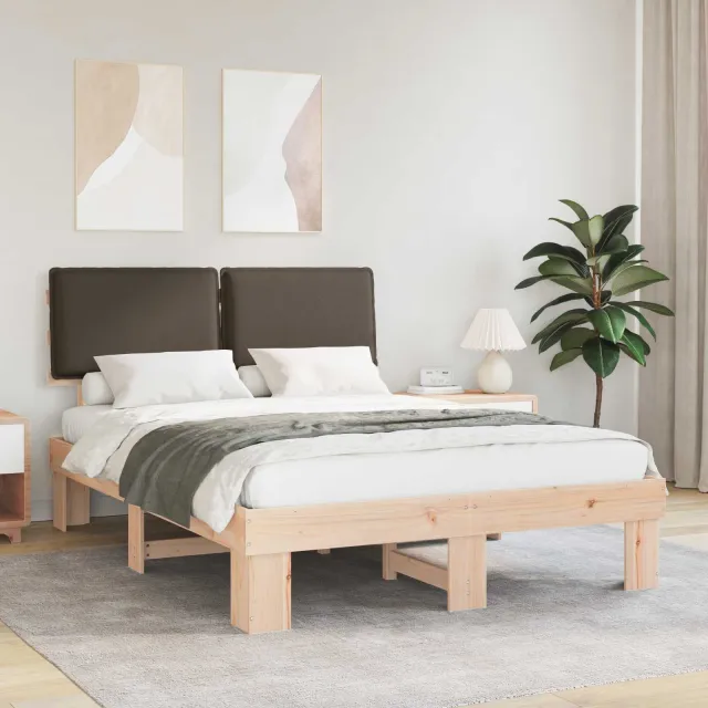 vidaXL Bedframe met Gevoerd Hoofdgedeelte Taupe 140 x 190 cm