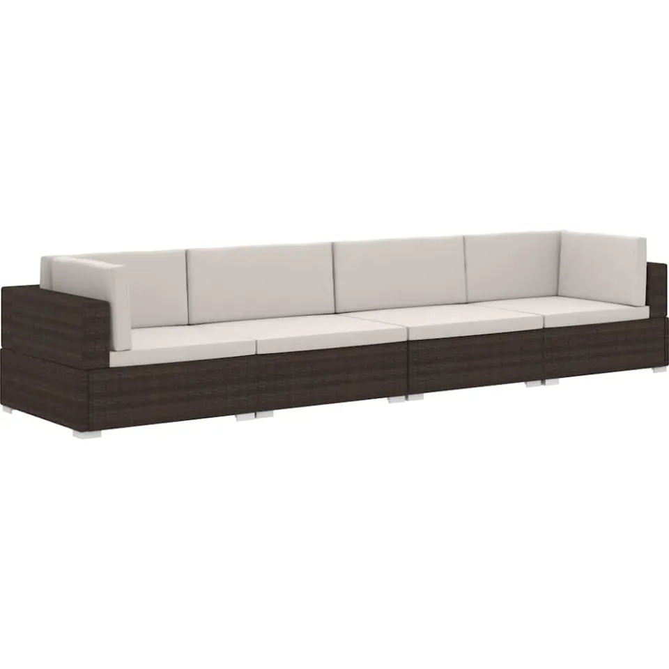 vidaXL 4-delige Loungeset met kussens poly rattan bruin, foto 3