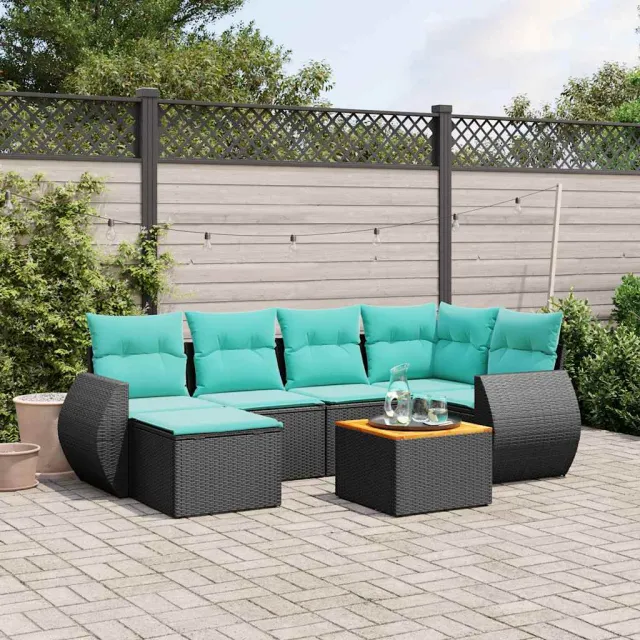 vidaXL 7-delige tuinbankset met kussens van zwart polyrotan, foto 2