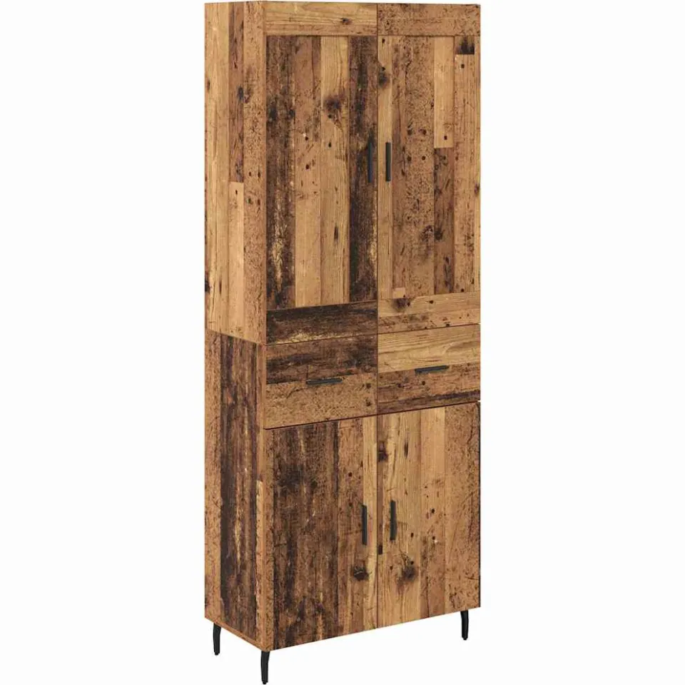 vidaXL Hoge kast 2 st Oudhout 69,5 x 34 x 180 cm Bewerkt hout bruin, foto 3