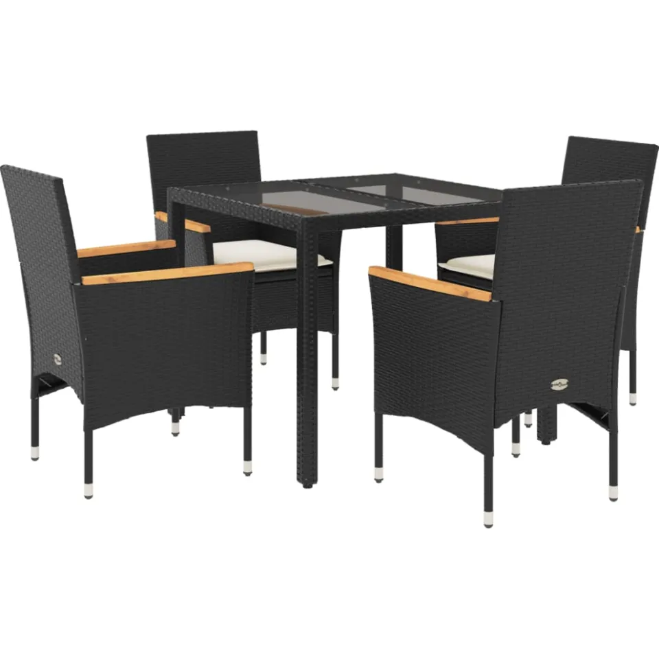 vidaXL 5-delige Tuinset met kussens poly rattan en glas zwart, foto 3