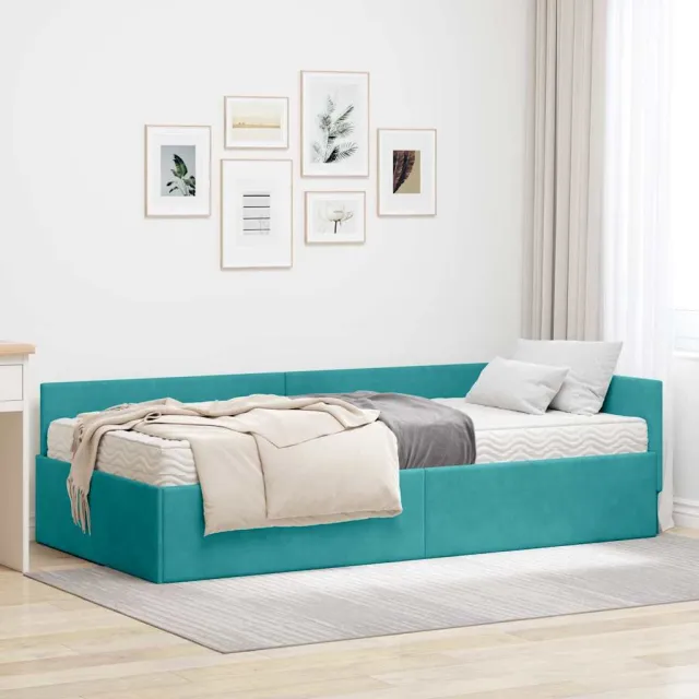 vidaXL Hoekbedframe met Matras 2 st Turquoise 90 x 190 cm Fluweel