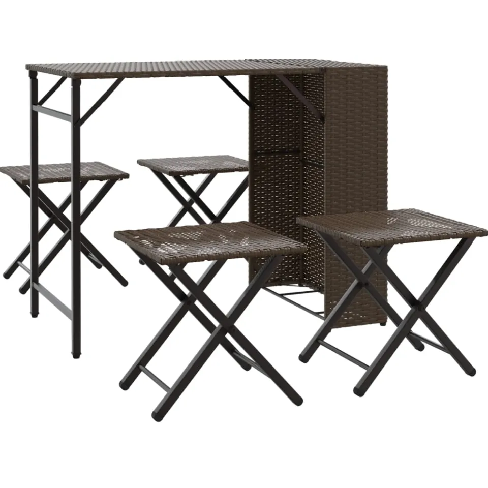 vidaXL 5-delige Tuinset inklapbaar poly rattan bruin