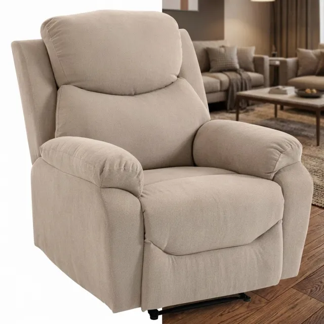 GranMaison Relaxfauteuil - Relaxzetel - Relaxstoel - Fauteuil - Stoel - Met armleuning - Voor één Persoon - Fluweel - Beige + Zwart