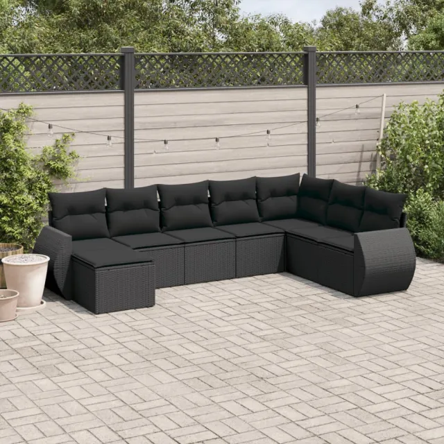 vidaXL 8-delige Loungeset met kussens poly rattan zwart, foto 2