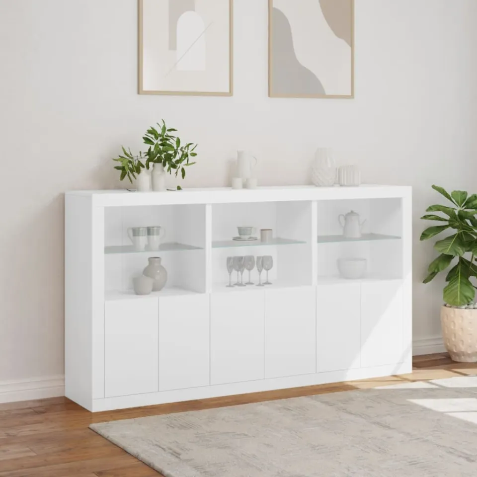 vidaXL Dressoir met LED-verlichting 181,5x37x100 cm wit, foto 2