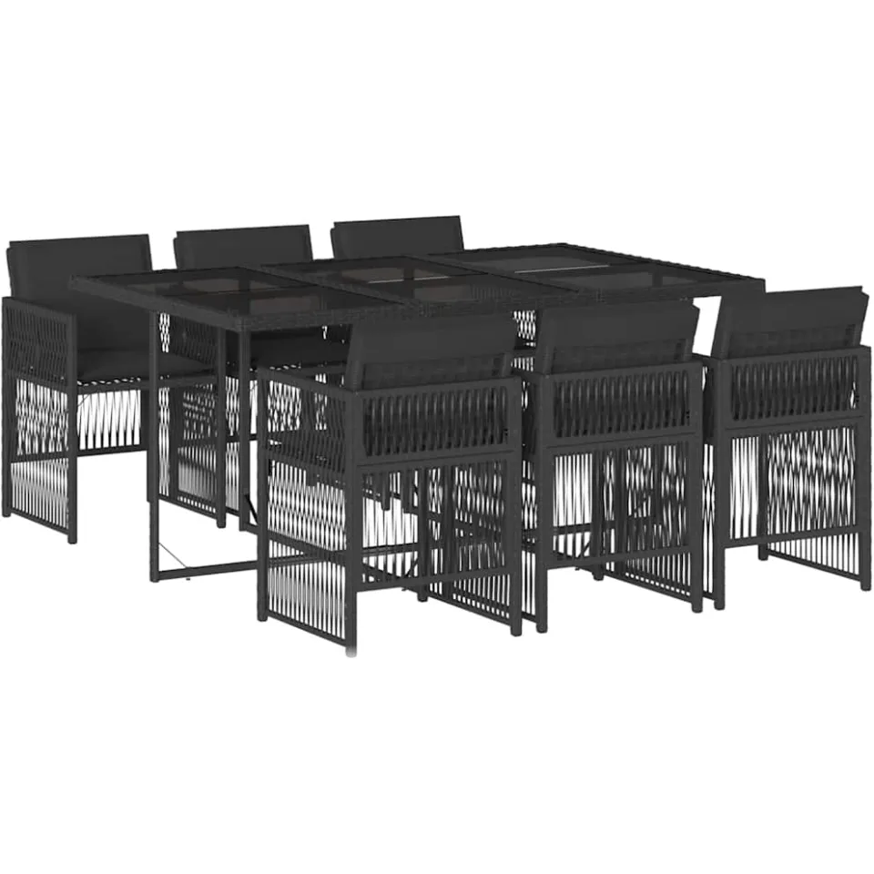 vidaXL 7-delige Tuinset met kussens poly rattan zwart, foto 3