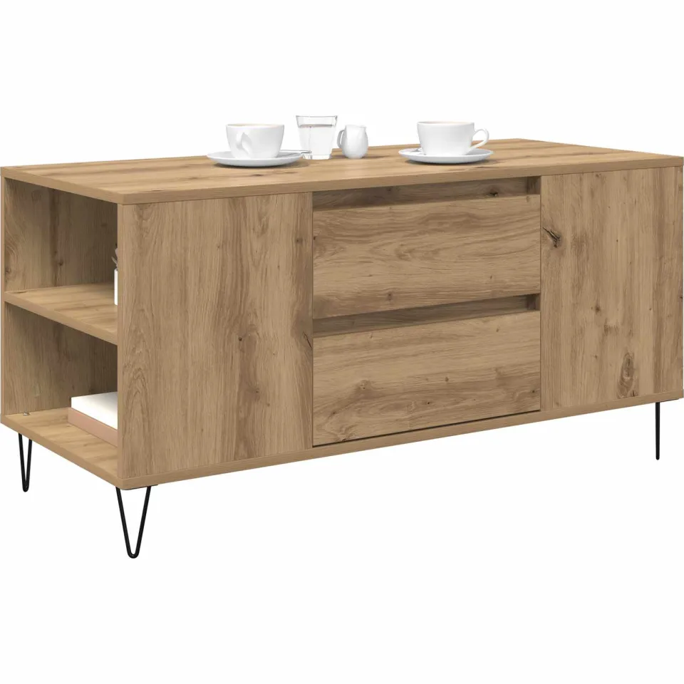 vidaXL Salontafel Artisan Eiken 102 x 44,5 x 50 cm Bewerkt hout Bruin