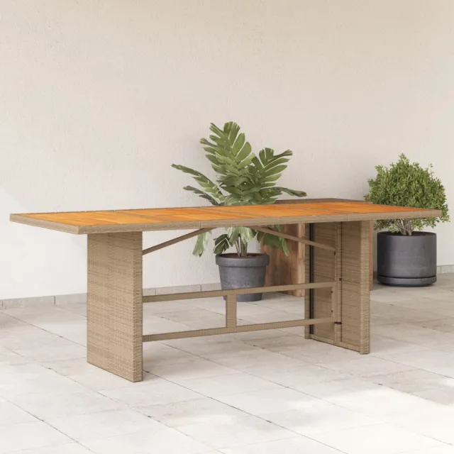 vidaXL Tuintafel met acaciahouten blad 190x80x74 cm poly rattan beige, foto 2
