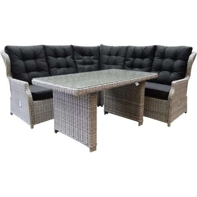 AVH-Collectie Ibiza hoek dining loungeset 4-delig verstelbaar wit grijs 120cm tafel