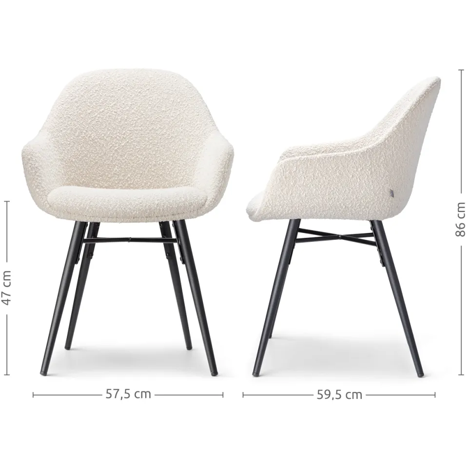 Nolon Nena-Mae eetkamerstoel bouclé beige - zwart houten onderstel, foto 3