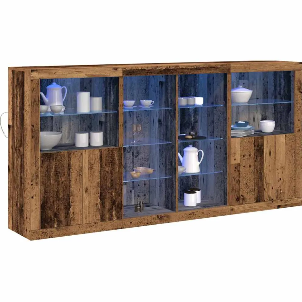 vidaXL LED Sideboard 3 st Oud hout 202 x 37 x 100 cm Bewerkt hout bruin, foto 3