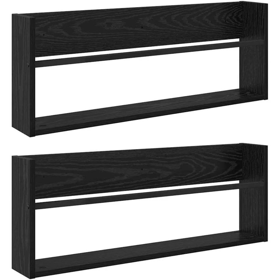 vidaXL Tijdschrift Rek 2 st Zwart Eiken 80 x 12 x 30 cm Bewerkt hout, foto 3