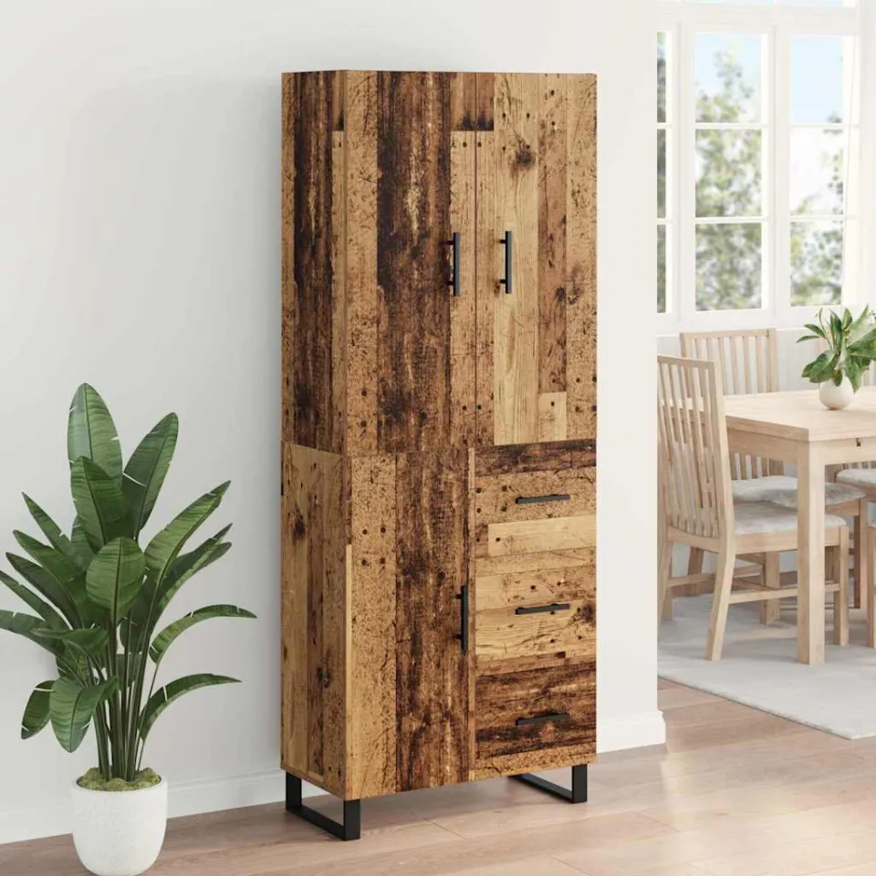 vidaXL Hoge kast 2 st Oud Hout 69,5 x 34 x 180 cm bruin, foto 4