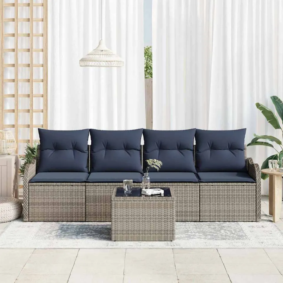 vidaXL Tuin Sofa Set 5 st Grijs poly rattan, foto 3