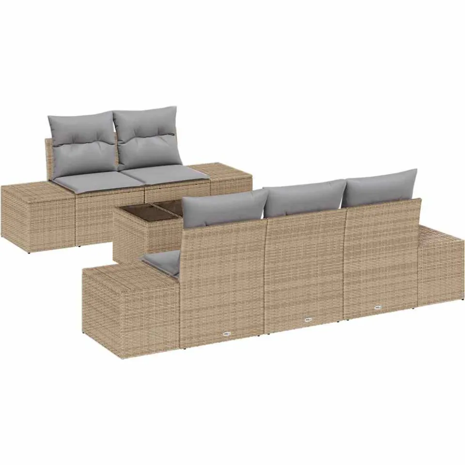 vidaXL Tuin Sofa Set 6 st Beige en Grijs poly rattan