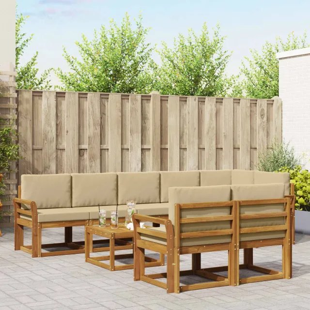 vidaXL Buiten bankenset 9 st 8-zits Natuurlijk en Beige