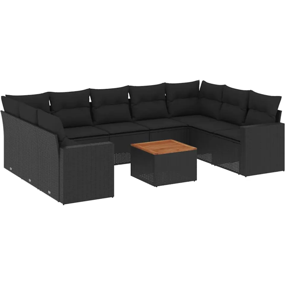 vidaXL 10-delige Loungeset met kussens poly rattan zwart, foto 3