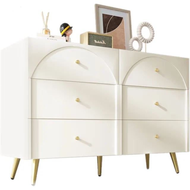 Ropilly Ladekast met 6 lades - 120 x 85 x 40 cm - Crème wit - Metalen poten en gebogen ladefronten - Voor slaapkamer en woonkamer, voor dagelijks gebruik Crèmewit