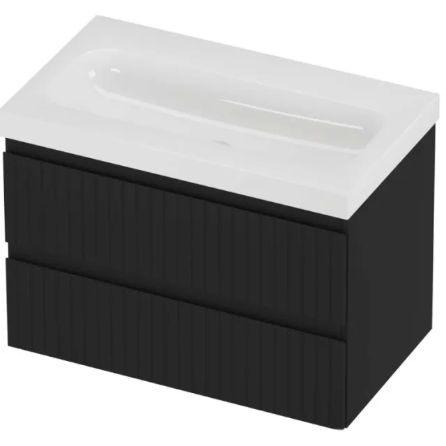 Proline Haga Badmeubelset Polystone Mezza Gefreesd 80x46x58 cm Glans Wit Mat Zwart
