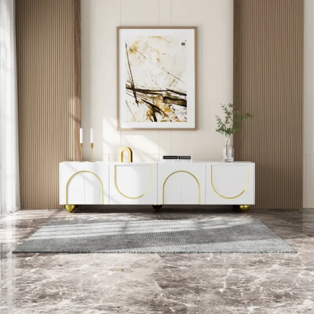 Gutent Tv-meubel met deuren met structuur-laag dressoir met handgrepen en poten-tv-meubel-wit