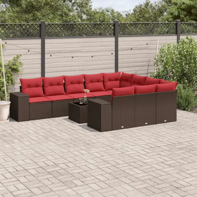 vidaXL 11-delige tuinbankset met kussens, bruin polyrotan, foto 2