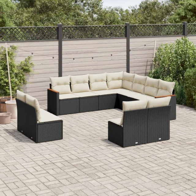 vidaXL 11-delige Loungeset met kussens poly rattan zwart, foto 2