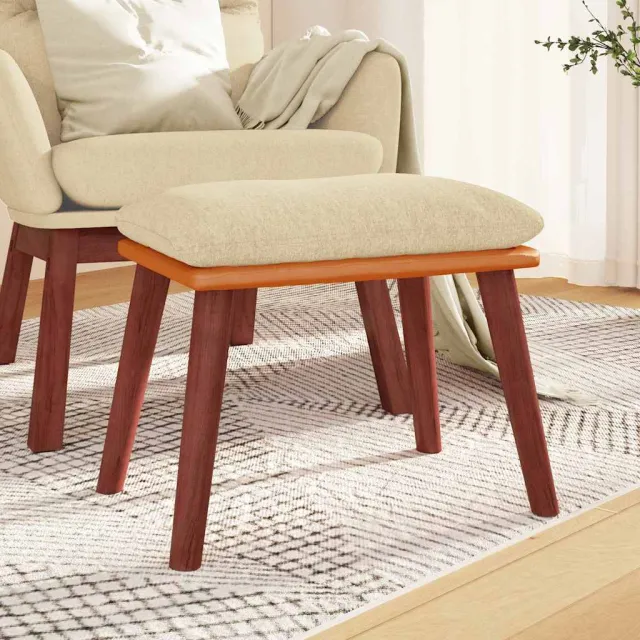 vidaXL Voetenbank 45x29,5x35 cm stof en kunstleer crèmekleurig, foto 2