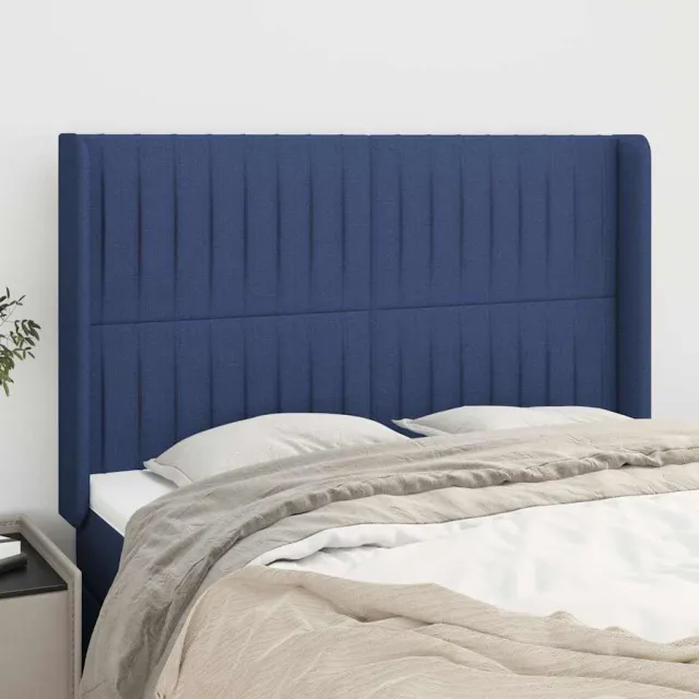 vidaXL Hoofdbord met randen 147x16x118/128 cm stof blauw