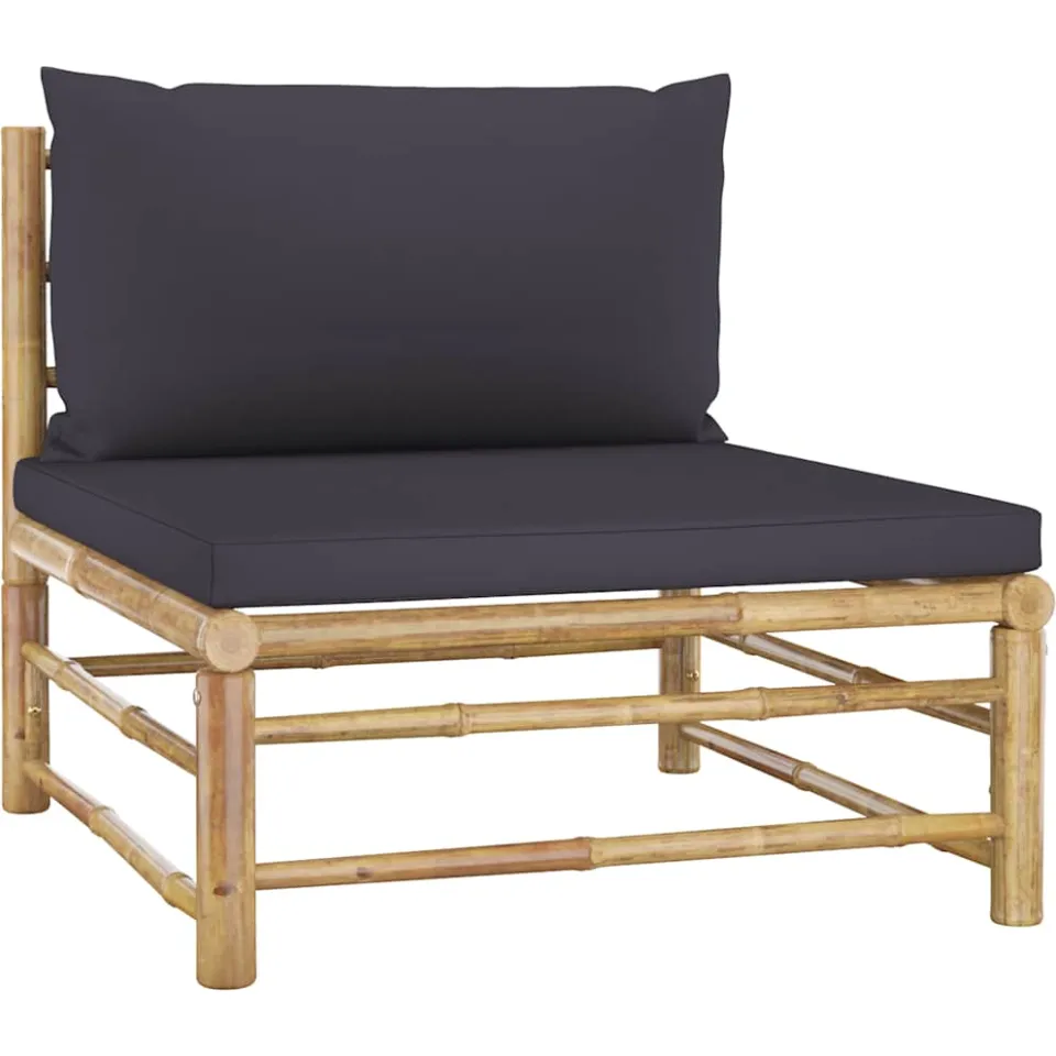 vidaXL 4-delige Loungeset met donkergrijze kussens bamboe grijs, foto 4