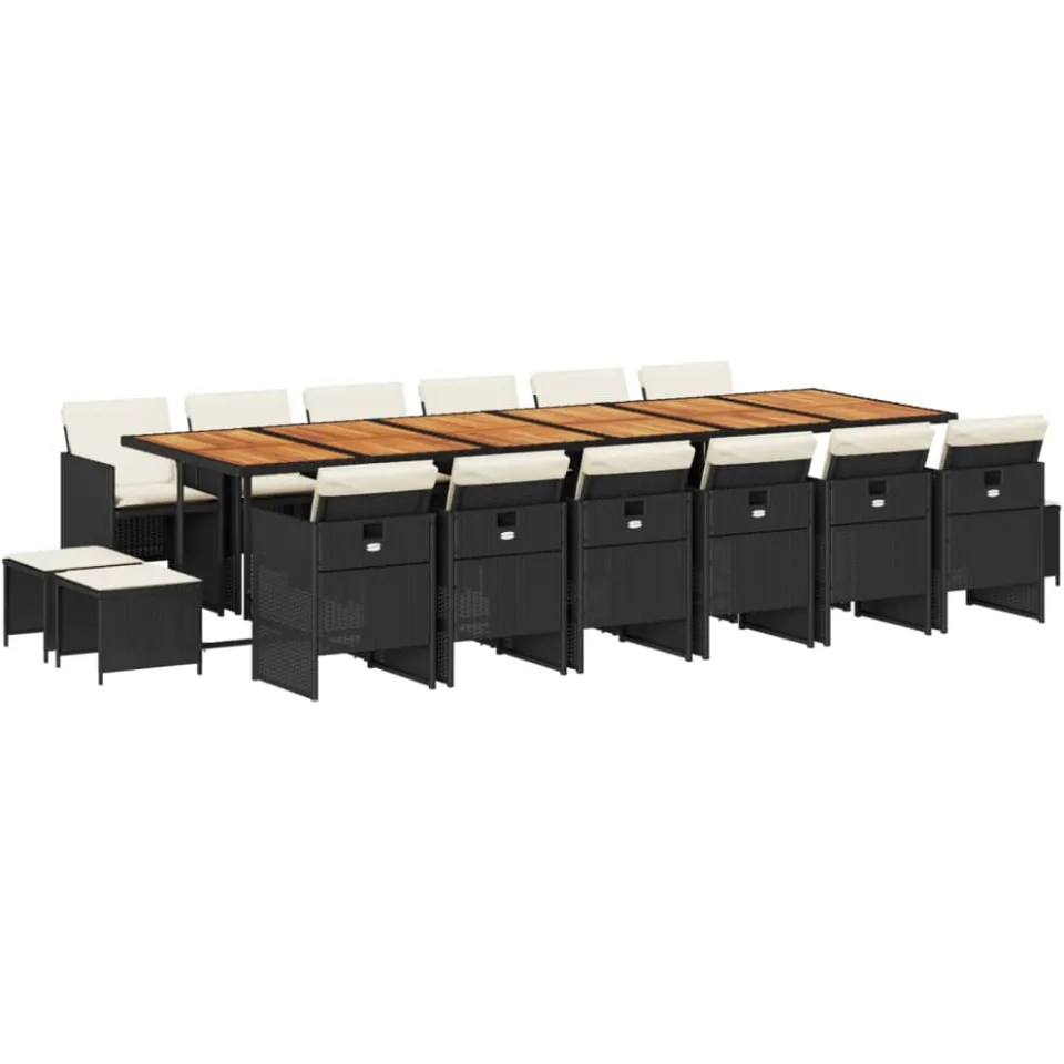 vidaXL 17-delige Tuinset met kussens poly rattan zwart
