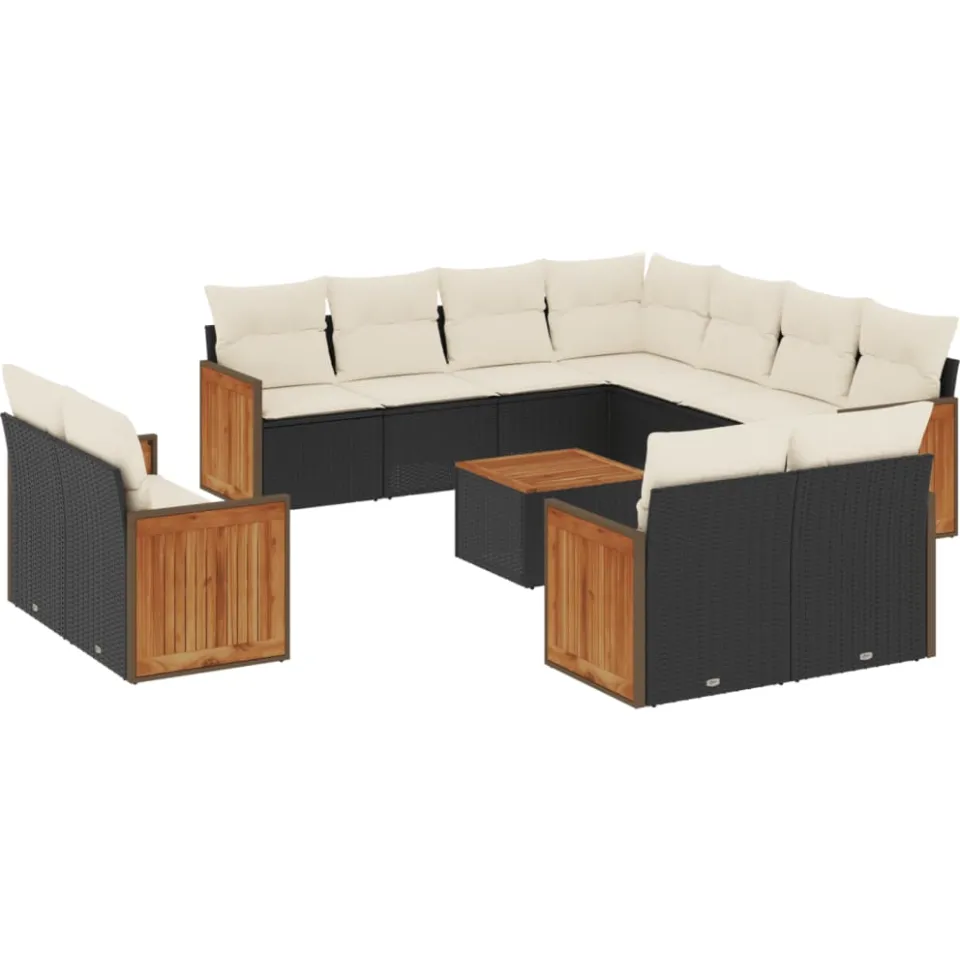 vidaXL 12-delige Loungeset met kussens poly rattan zwart