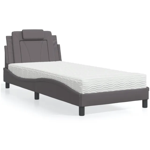 vidaXL Bed "Viana" met matras kunstleer grijs 90x200 cm
