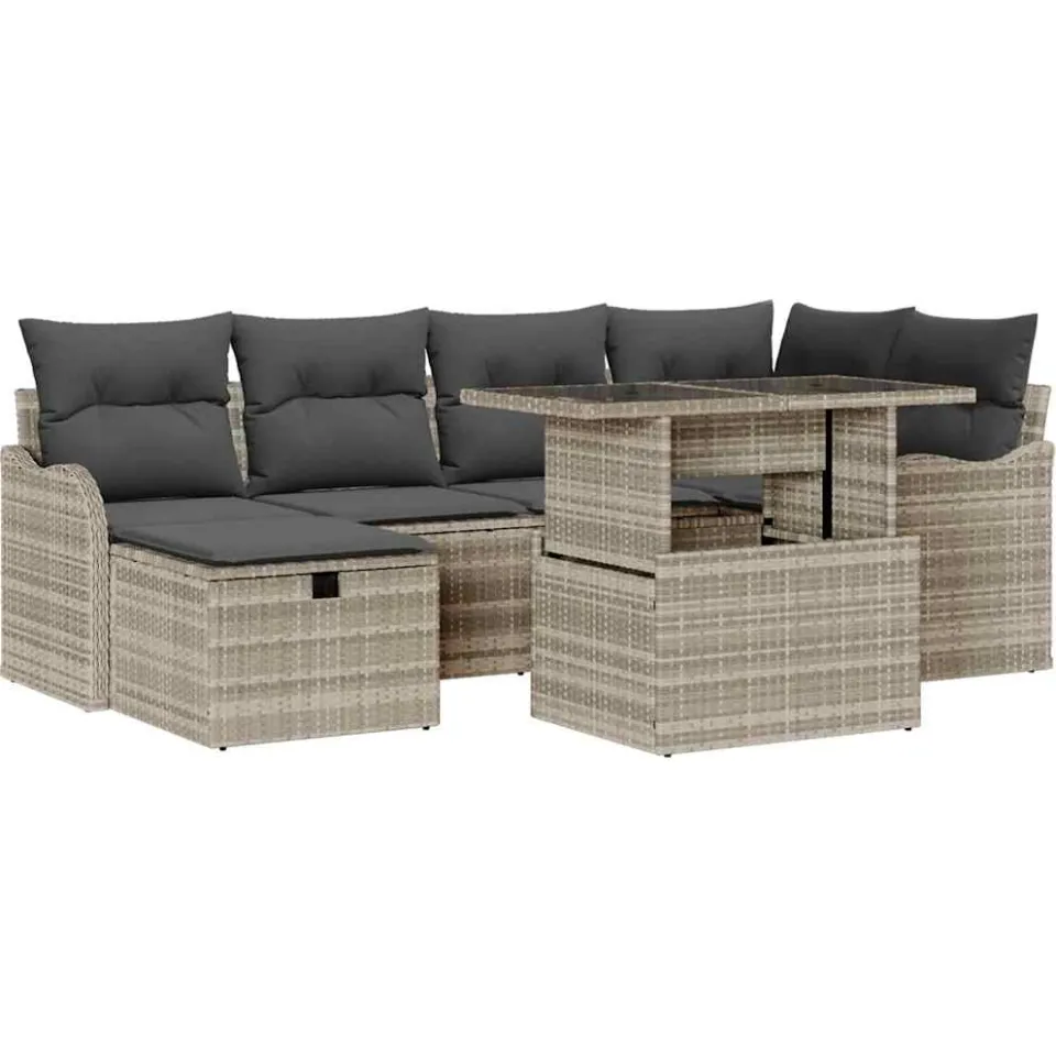 vidaXL Tuin Sofa Set 7 st Lichtgrijs poly rattan